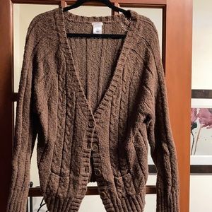 Old Navy brown cable knit cardigan.